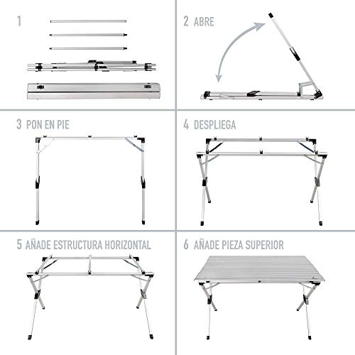 AKTIVE 52841 - Mesa plegable ligera, Mesa camping aluminio, Tablero laminado, 110x70x70 cm, con bolsa de transporte, topes antideslizantes, para 6 personas, AKTIVE Camping