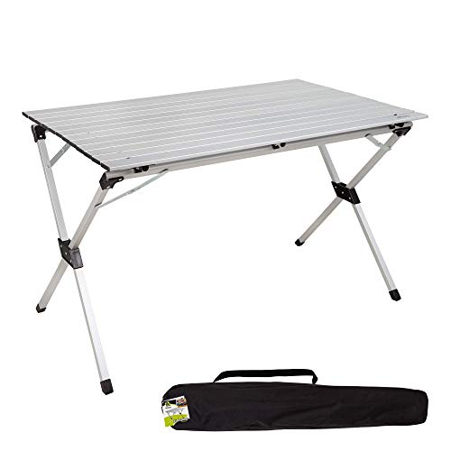 AKTIVE 52841 - Mesa plegable ligera, Mesa camping aluminio, Tablero laminado, 110x70x70 cm, con bolsa de transporte, topes antideslizantes, para 6 personas, AKTIVE Camping