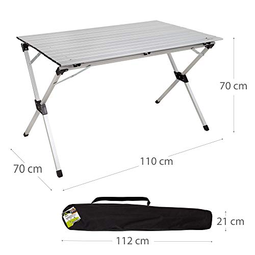 AKTIVE 52841 - Mesa plegable ligera, Mesa camping aluminio, Tablero laminado, 110x70x70 cm, con bolsa de transporte, topes antideslizantes, para 6 personas, AKTIVE Camping