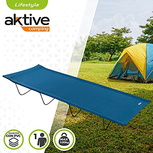 Aktive 52859 - Tumbona plegable, cama plegable camping, tumbona playa, tumbona plegable exterior, hamaca jardín, tumbona resistente, azul marino, 100Kg, 180x60x18 cm