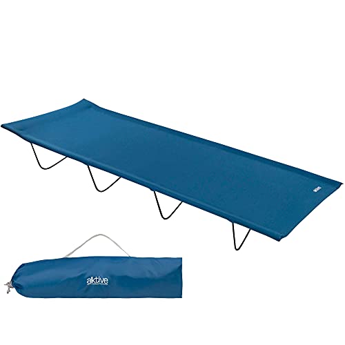 Aktive 52859 - Tumbona plegable, cama plegable camping, tumbona playa, tumbona plegable exterior, hamaca jardín, tumbona resistente, azul marino, 100Kg, 180x60x18 cm