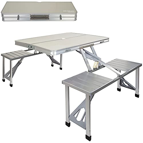 Aktive 52887 - Mesa de camping plegable con sillas, 135x86x67 cm, Mesa maleta plegable, Mesa de picnic, Mesa maleta con sillas, Mesa plegable sillas, Mesa camping plegable aluminio