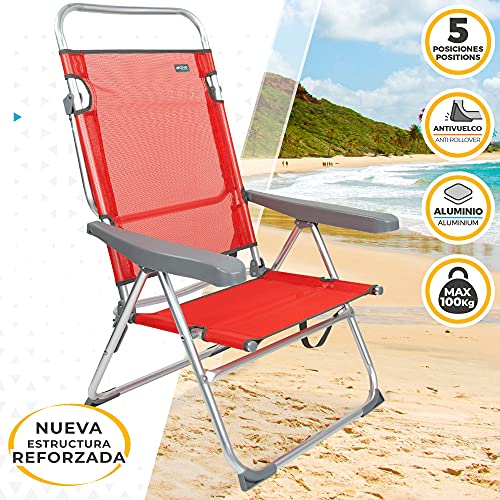 Aktive 53972 - Silla multiposición aluminio Beach 50x64x100 cm - azul mediterráneo