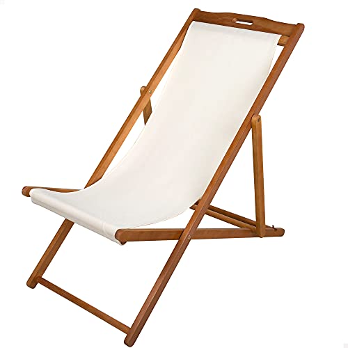 Aktive 61027- Tumbona de madera para jardín, madera acacia, medidas 59x106x94 cm, asiento beige, respaldo reclinable, Tumbona plegable exterior, Mecedora jardín exterior, Mueble terraza, Aktive Garden