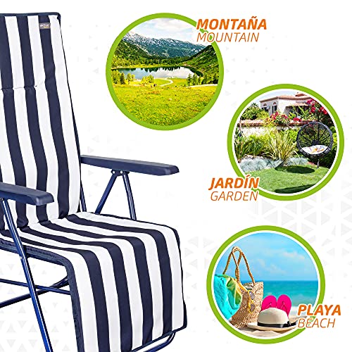 Aktive 62616 - Tumbona plegable de jardín, Tumbona reclinable, 5 posiciones, mide 59 x 59 x 109 cm,tacos antivuelco, color marino y blanco, peso máx 100 kg, Aktive Graden