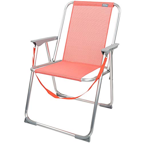 Aktive 62626 - Silla plegable de playa, Aktive Beach, 53x44x76 cm, color coral, con asa de transporte, topes antivuelco, Sillas de playa plegables ligeras y resistentes