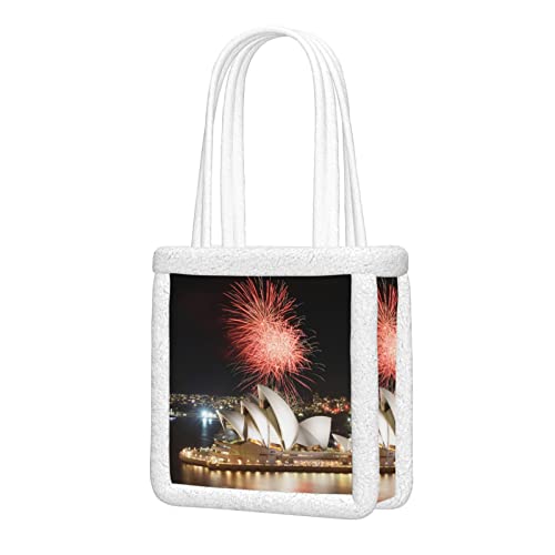 ALALAL Bolsos de hombro para mujer Hermosa Sydney Opera House Bolso de viaje de un hombro Bolso de hombro suave y esponjoso de felpa Reutilizable para viajes de trabajo y compras