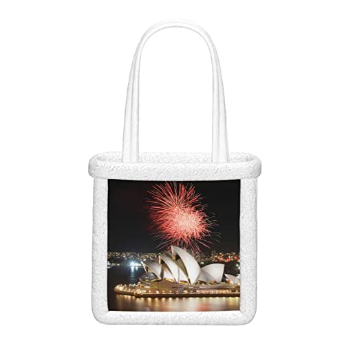 ALALAL Bolsos de hombro para mujer Hermosa Sydney Opera House Bolso de viaje de un hombro Bolso de hombro suave y esponjoso de felpa Reutilizable para viajes de trabajo y compras