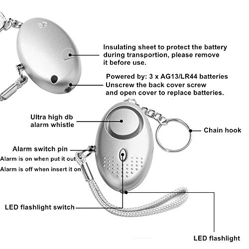 Alarma Personal Autodefensa Llaveros 5PCS 140DB Emergencias Alarma Seguridad con Luz LED Función de Iluminación para Seguimiento Pánico Seguridad Ataque Protección para Mujeres, Niños, Ancianos