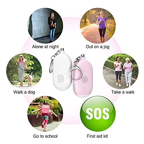 Alarma Personal de Emergencia [Paquete de 2] Qoosea Scream Safesound Alarma 130dB Linterna LED para Niños Mujeres Ancianos Protección