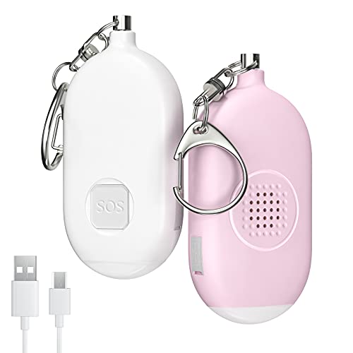 Alarma Personal de Emergencia [Paquete de 2] Qoosea Scream Safesound Alarma 130dB Linterna LED para Niños Mujeres Ancianos Protección