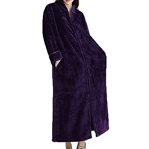 Albornoz largo con cremallera y forro polar para mujer, Morado (, XL