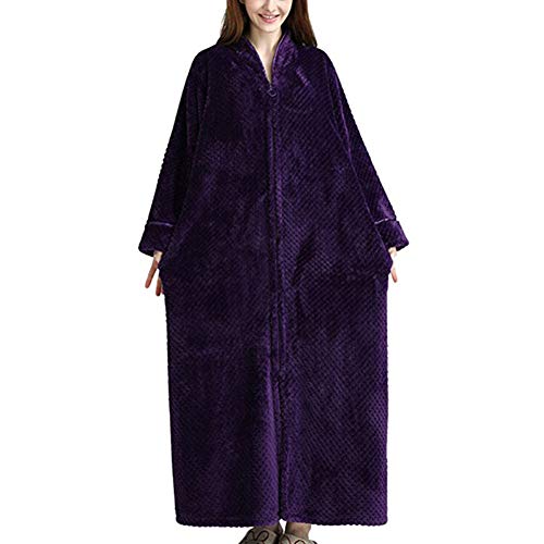 Albornoz largo con cremallera y forro polar para mujer, Morado (, XL