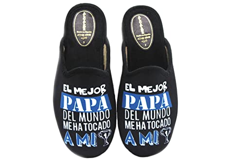 ALCALDE - 10721 Negro - Zapatilla de IR por casa, Pantufla Destalonada, Chinela el Mejor Papa del Mundo, para: Hombre Color: Negro Talla:40