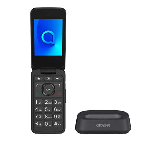 Alcatel 3026 - Teléfono móvil de fácil uso con tapa y base para cargar, botón SOS, Cámara 2MP con flash, teclas grandes, Gris metálico [Versión ES/PT]