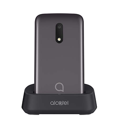 Alcatel 3026 - Teléfono móvil de fácil uso con tapa y base para cargar, botón SOS, Cámara 2MP con flash, teclas grandes, Gris metálico [Versión ES/PT]