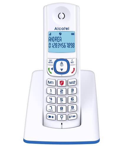 Alcatel F530 - Teléfono (Teléfono DECT, Terminal inalámbrico, Altavoz, 50 entradas, Identificador de llamadas, Azul, Blanco)