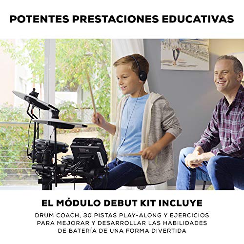 Alesis Debut Kit - Batería electrónica infantil con 4 parches de malla, 120 sonidos, 60 lecciones, taburete, baquetas, llave de batería y auriculares