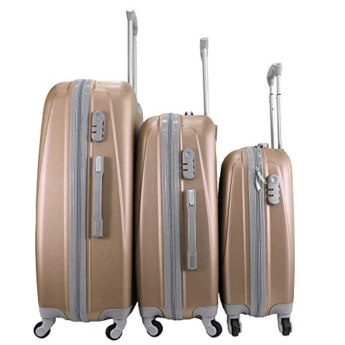 Alexander ABS Maleta de Viaje Equipaje de Mano Cabina 53.5 * 36 * 19 cm 35L Estructura Rígida Ligera con Asa 4 Ruedas Giratorias 4 Colores 3 Tamaños 1300 (Dorado, S)