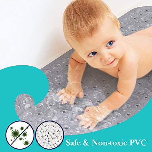 Alfombra de Bañera Antideslizante Alfombrilla de Baño Alfombra para Ducha con Ventosas para Cocina Niños Ancianos, Resistentes al Moho, Antibacterial, Lavable a Máquina, Larga 100x40cm (Gris)