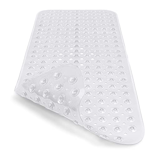 Alfombra de Bañera Antideslizante Alfombrilla de Baño Alfombra para Ducha con Ventosas para Cocina Niños Ancianos, Resistentes al Moho, Antibacterial, Lavable a Máquina, Larga 100x40cm (Blanco)