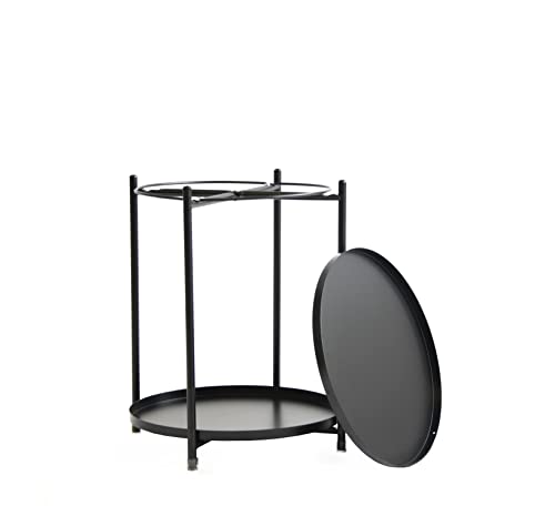 ALGUER LIVING - Rita - Mesa Auxiliar Redonda Diámetro 42 cm Altura 50 cm para Salón De Metal Mesa De Café Pequeña Sofa Dos Bandejas Extraible Resistente De Acero Estilo Nordico