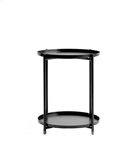 ALGUER LIVING - Rita - Mesa Auxiliar Redonda Diámetro 42 cm Altura 50 cm para Salón De Metal Mesa De Café Pequeña Sofa Dos Bandejas Extraible Resistente De Acero Estilo Nordico