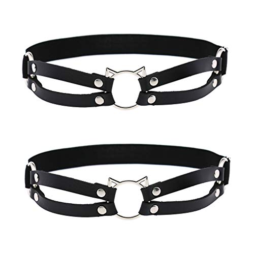 alisikee 2 Piezas Ajustable Elástico Piel Pierna Arnés Cinturón, Punk Muslo Garter para Mujer - Negro - Medium