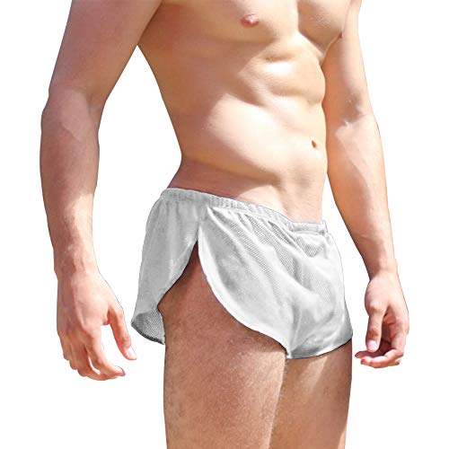 Alivebody Hombres Lado Split Bóxers Shorts Calzoncillos Sexy Malla Slips Underwear Briefs Blanco M