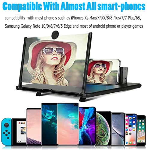 Alkinshue 12" Lupa de Pantalla de Teléfono Móvil, 3D Lupa de Pantalla, HD Lupa de Pantalla de Teléfono Plegable Adecuado para ver Videos en Todos los Teléfonos Inteligentes, Negro