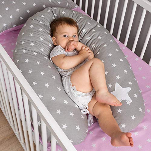 Almohada de lactancia con relleno para bebé pequeño almohada de posicionamiento Almohada de embarazo para dormir algodón tamaño 170cm asterisco gris estrella xxl