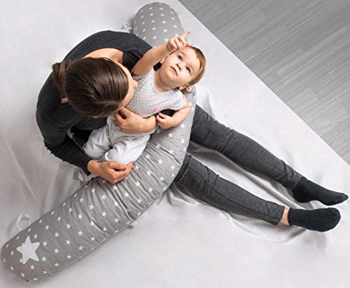 Almohada de lactancia con relleno para bebé pequeño almohada de posicionamiento Almohada de embarazo para dormir algodón tamaño 170cm asterisco gris estrella xxl