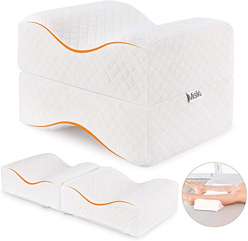 Almohada ortopédica Misiki para las rodillas, para dormir de lado, 100% espuma viscoelástica para la alineación de la columna vertebral, funda extraíble