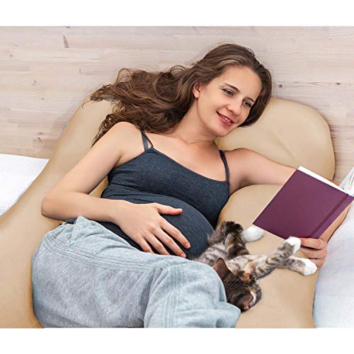 Almohadas de Embarazo, Almohadas para Dormir de Lado, Almohadas de posicionamiento, Almohadas para bebés y para Lactancia en Forma de U, Funda Lavable 100% algodón (Junior XL, 120 x 70 cm, Beige)