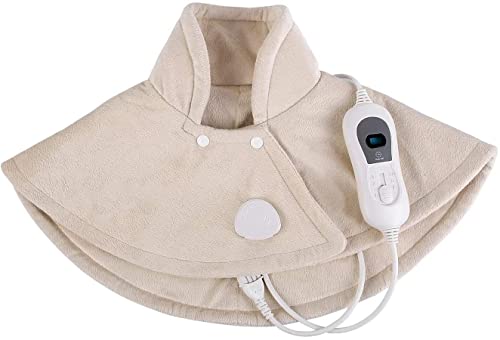 Almohadilla Eléctrica Térmica para Cuello Hombros y Cervical,para Aliviar el Dolor y Relajar,con 3 Ajustes de Temperatura,Protección contra Sobrecalentamiento,Lavable,60x62 cm,Beige