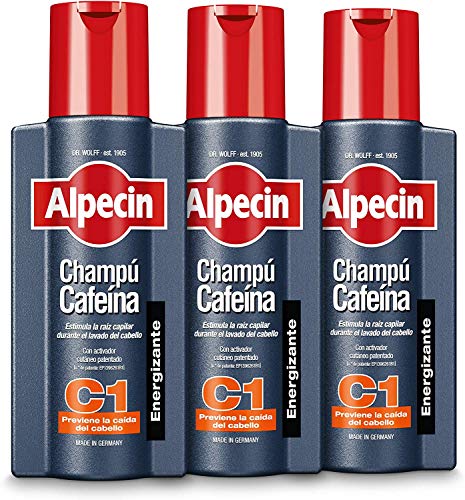 Alpecin Champú Cafeína C1 3x 250ml | Champu anticaida hombre y con cafeina | Tratamiento para la caida del cabello | Alpecin Shampoo Anti Hair Loss Treatment Men