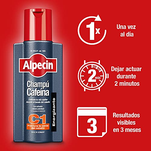 Alpecin Champú Cafeína C1 3x 250ml | Champu anticaida hombre y con cafeina | Tratamiento para la caida del cabello | Alpecin Shampoo Anti Hair Loss Treatment Men