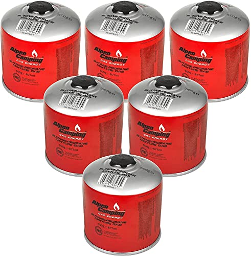 Alpen Camping Cartucho de Gas Propano-Butano 500g IK008 Válvula Roscada de 7/16 " (6x Cartucho de gas 500g)