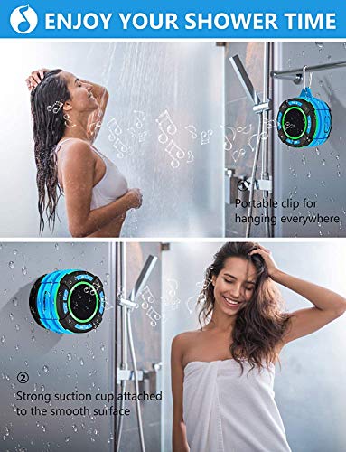 Altavoz Bluetooth Portátil para Ducha, BassPal Altavoz Bluetooth Impermeable IPX7 con Sonido HD, Espectáculo de Luces, Gancho Resistente, Altavoces Inalámbrico para Deportes en Casa, Piscina, Playa