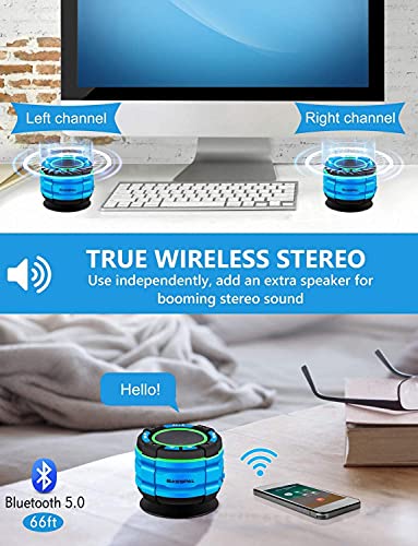 Altavoz Bluetooth Portátil para Ducha, BassPal Altavoz Bluetooth Impermeable IPX7 con Sonido HD, Espectáculo de Luces, Gancho Resistente, Altavoces Inalámbrico para Deportes en Casa, Piscina, Playa