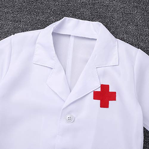 Alvivi Uniforme de Trabajo Bata Blanca Abrigo de Laboratorio Farmacia Estetoscopio de Juguete Traje de Doctor Enfermera Sanitario Chaqueta Disfraz Cosplay Conjunto Blanco A 7-8 años