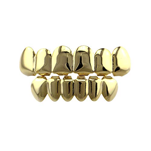 Amasawa Dientes de Hip Hop, Conjunto de Dientes Hiphop, para Hombres, Mujeres, Joyería del Cuerpo, Regalo de Fiesta de Cosplay de Halloween (Dorado)