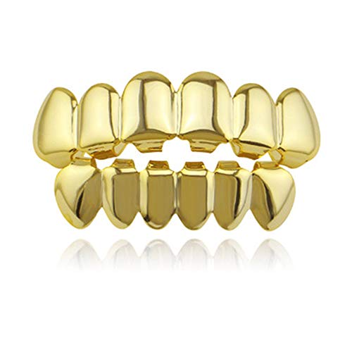 Amasawa Dientes de Hip Hop, Conjunto de Dientes Hiphop, para Hombres, Mujeres, Joyería del Cuerpo, Regalo de Fiesta de Cosplay de Halloween (Dorado)