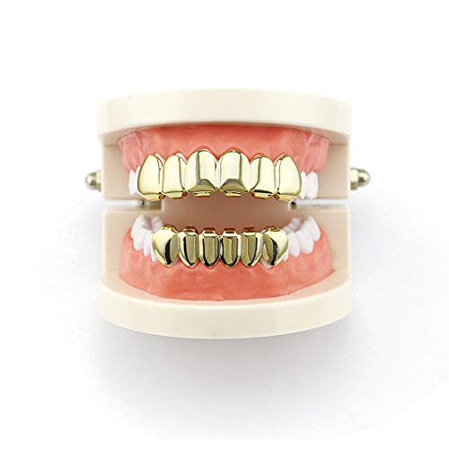 Amasawa Dientes de Hip Hop, Conjunto de Dientes Hiphop, para Hombres, Mujeres, Joyería del Cuerpo, Regalo de Fiesta de Cosplay de Halloween (Dorado)