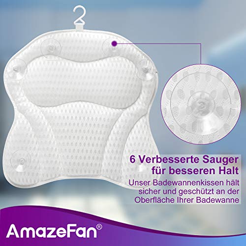 AmazeFan Cojín de baño de Lujo para bañera y SPA con tecnología de Malla de Aire 4D y 6 ventosas. Soporte para Cabeza, Espalda, Hombros y Cuello. Adecuado para bañeras, jacuzzis y SPA en casa.