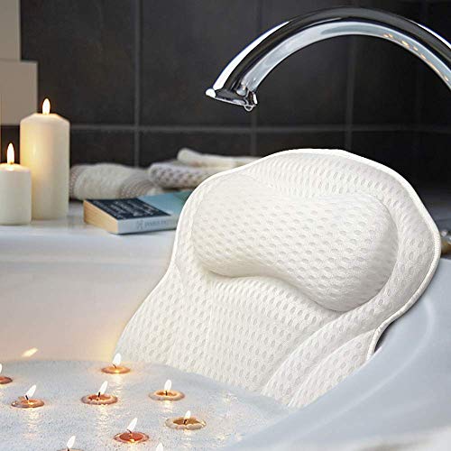 AmazeFan Cojín de baño de Lujo para bañera y SPA con tecnología de Malla de Aire 4D y 6 ventosas. Soporte para Cabeza, Espalda, Hombros y Cuello. Adecuado para bañeras, jacuzzis y SPA en casa.