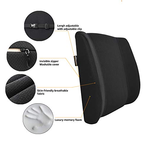 Amazon Basics - Almohada viscoelástica con apoyo lumbar, negra, con paneles