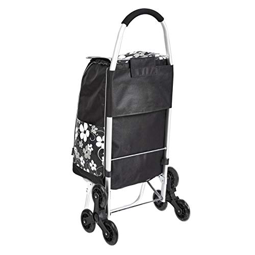 Amazon Basics - Carrito de la compra con 6 ruedas y asas de aluminio, 50 litros, flores negras