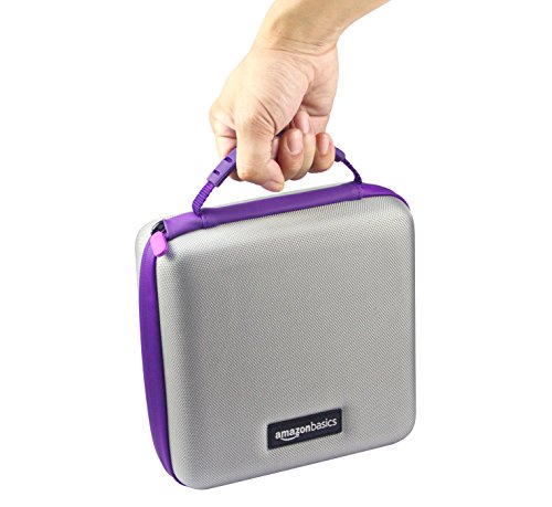 Amazon Basics - Funda de transporte para Super NES Classic y accesorios, 21,6 x 8,9 x 21,6 cm, color gris con borde morado