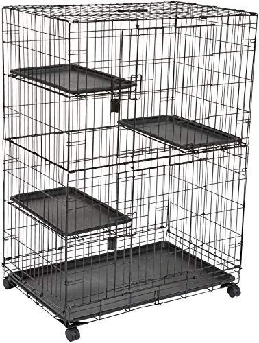 Amazon Basics - Jaula grande de 3 niveles para gato para jugar, 91 x 57 x 128,5 cm, Negro